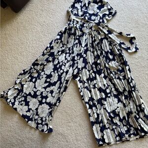 Elegant Floral Navy and White Jumpsuit